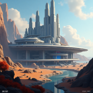 Modern Starfleet university campus building exterior with contemporary architecture